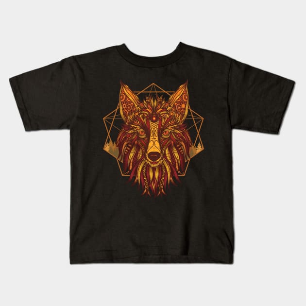 Fire Fox Mandala Kids T-Shirt by origato